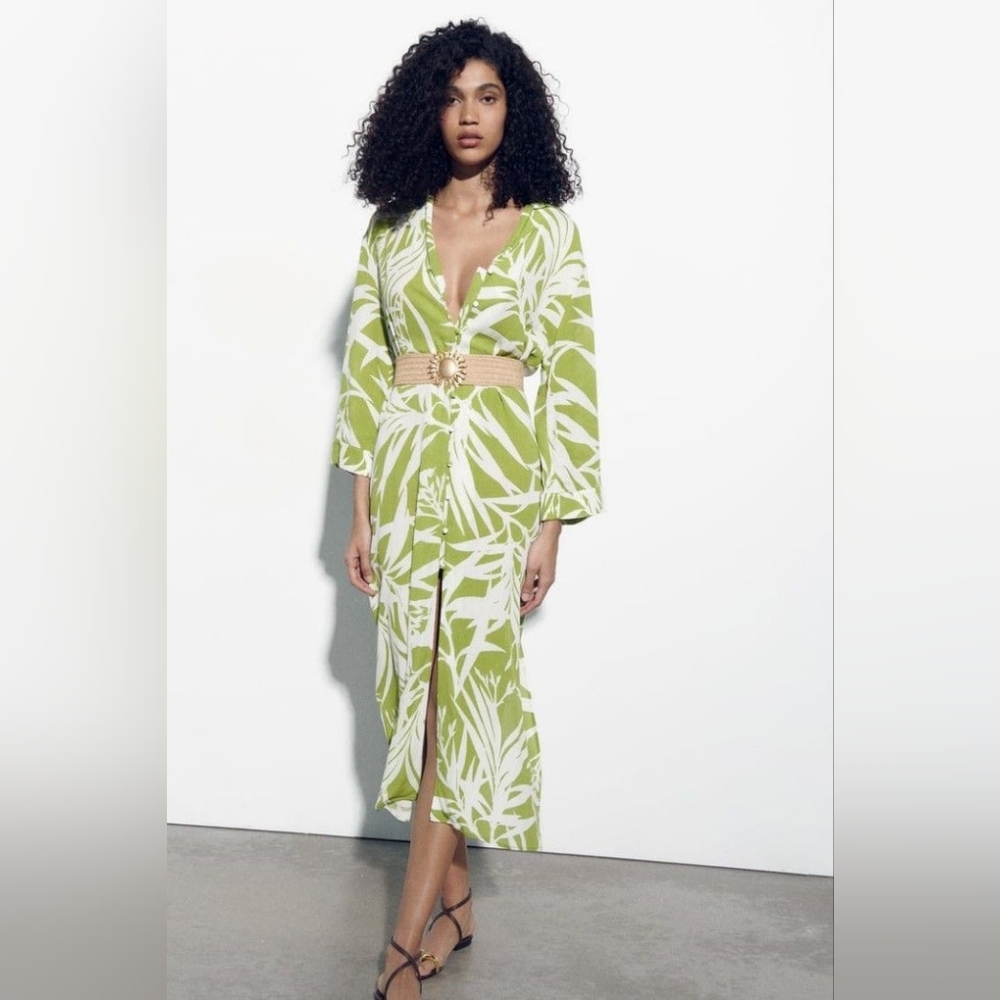 Zara Printed Kaftan Midi Dress Size:S